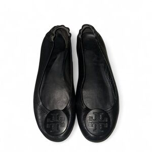 Tory Burch Minnie Travel Black Leather Ballet Flats Size 7
